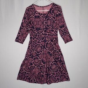 Title Nine Dress Womens XS‎ Stretch Empire Elbow Print Pink Blue Fit Flare Golf